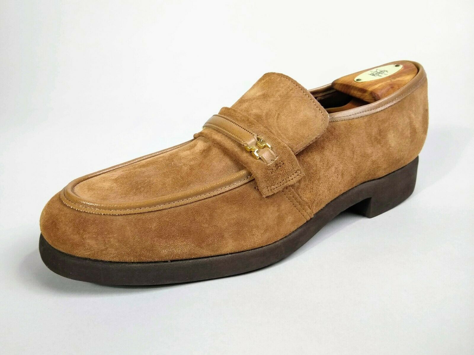 Vintage Mens Hush Puppies Slip On Suede Leather Loafer Tan Beige Shoes