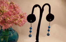 Vintage Faux Turquoise Bead Dangle Earrings,  Blue Bead Pierced Drop Earrings - $5.00