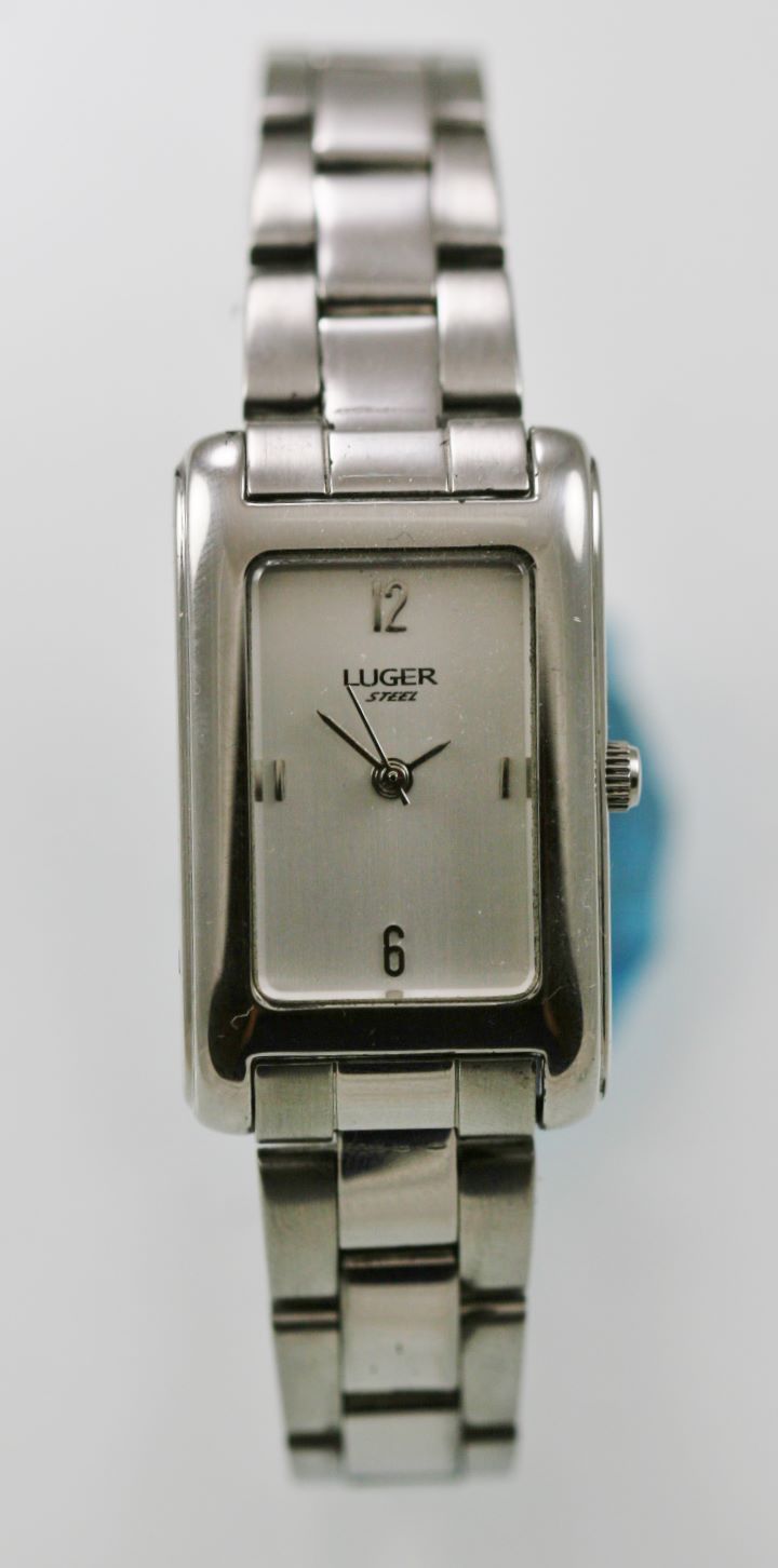 Luger Watch Womens Stainless Silver Steel Water Resistant Battery White ...