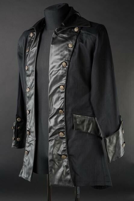 Men's Black Vegan Leather Steampunk Pirate Jacket Victorian Goth Coat ...