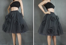 Women Black Midi Tulle Skirt with Flower Plus Size Ruffle Tutu Midi Skirt Outfit image 8