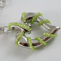 925 STERLING SILVER NECKLACE WITH PERIDOT FINELY WORKED BIG HEART PENDANT, ITALY image 4