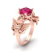 Solitaire Pink CZ Creepy Skull Gothic Engagement Ring Women Solid 10k Ro... - $959.99