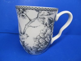 222 Fifth Adelaide Gray 4 1/4&quot; X 3 3/4&quot; Coffee Mug Floral With Birds - $10.00