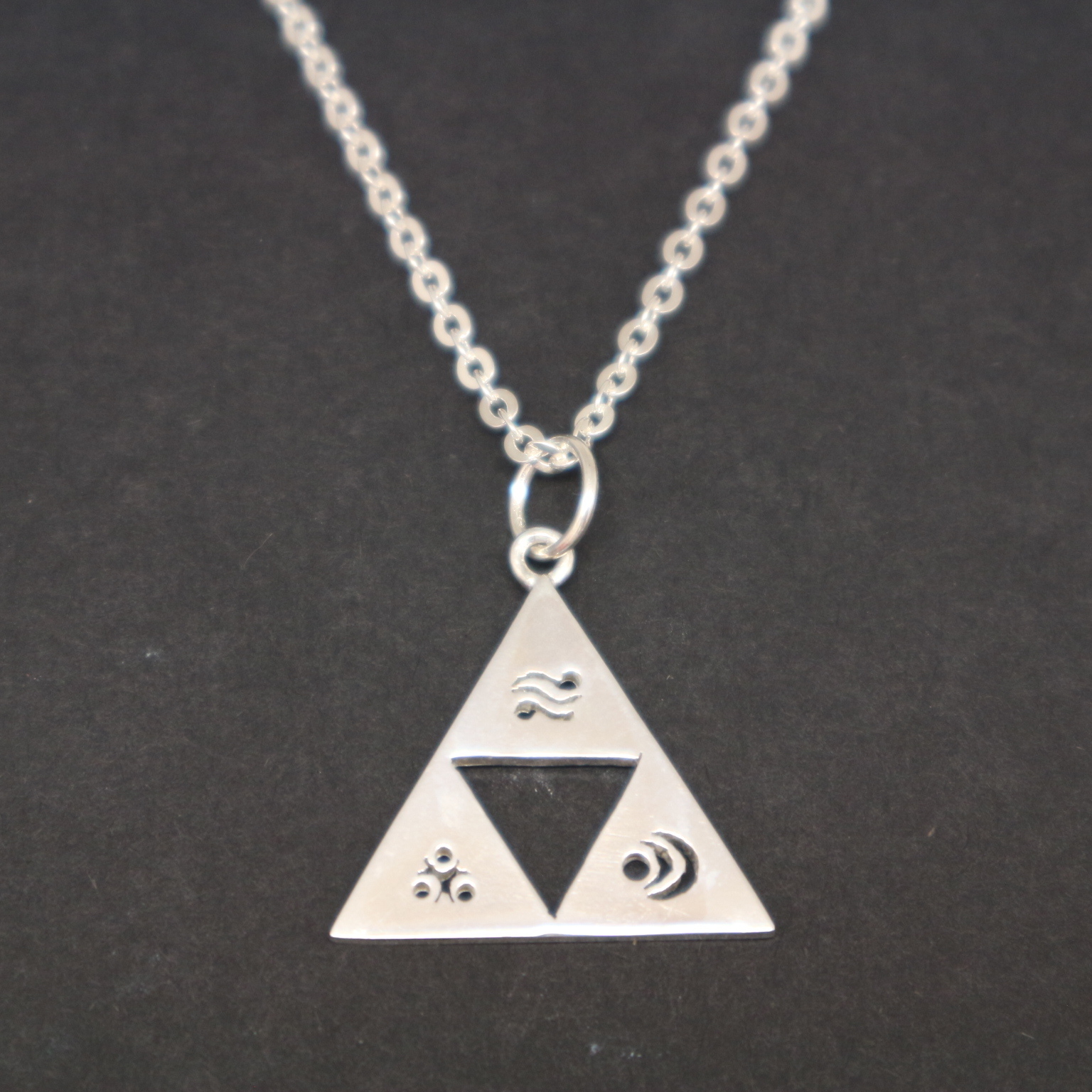 Sterling Silver Legend of Zelda with Goddess Symbol Necklace Din, Farore, and Na