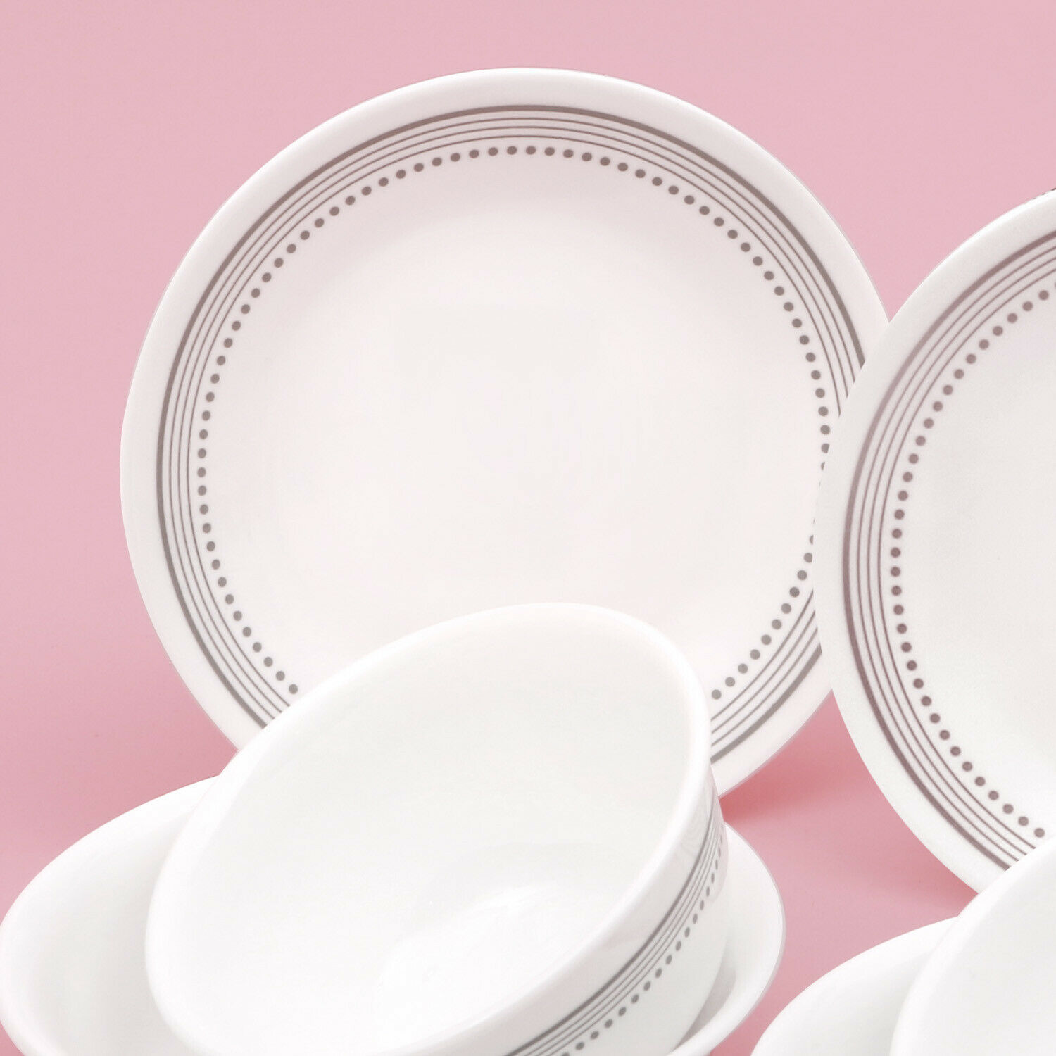 Corelle MYSTIC Gray Rice Bowl & Salad & Serving Plate 6p Dishwasher