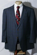 Bespoke Men's Navy Windowpane Wool Blend Sport Coat Jacket Blazer Surgeon 48R - $148.45