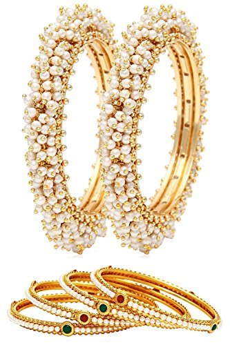 Crunchy Fashion Traditional Indian Jewellery/Jewelry Cultured Pearl Polki Bangle