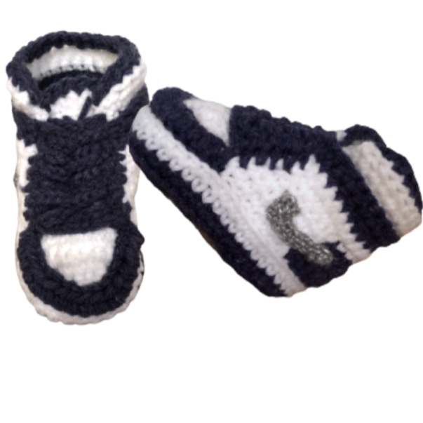 18.Air J 1  High 'Silver Navy' Baby Crochet Shoes