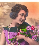 RPPC Hand Colored Pretty Woman With Flowers Vintage 1920's-1930's  - $9.00