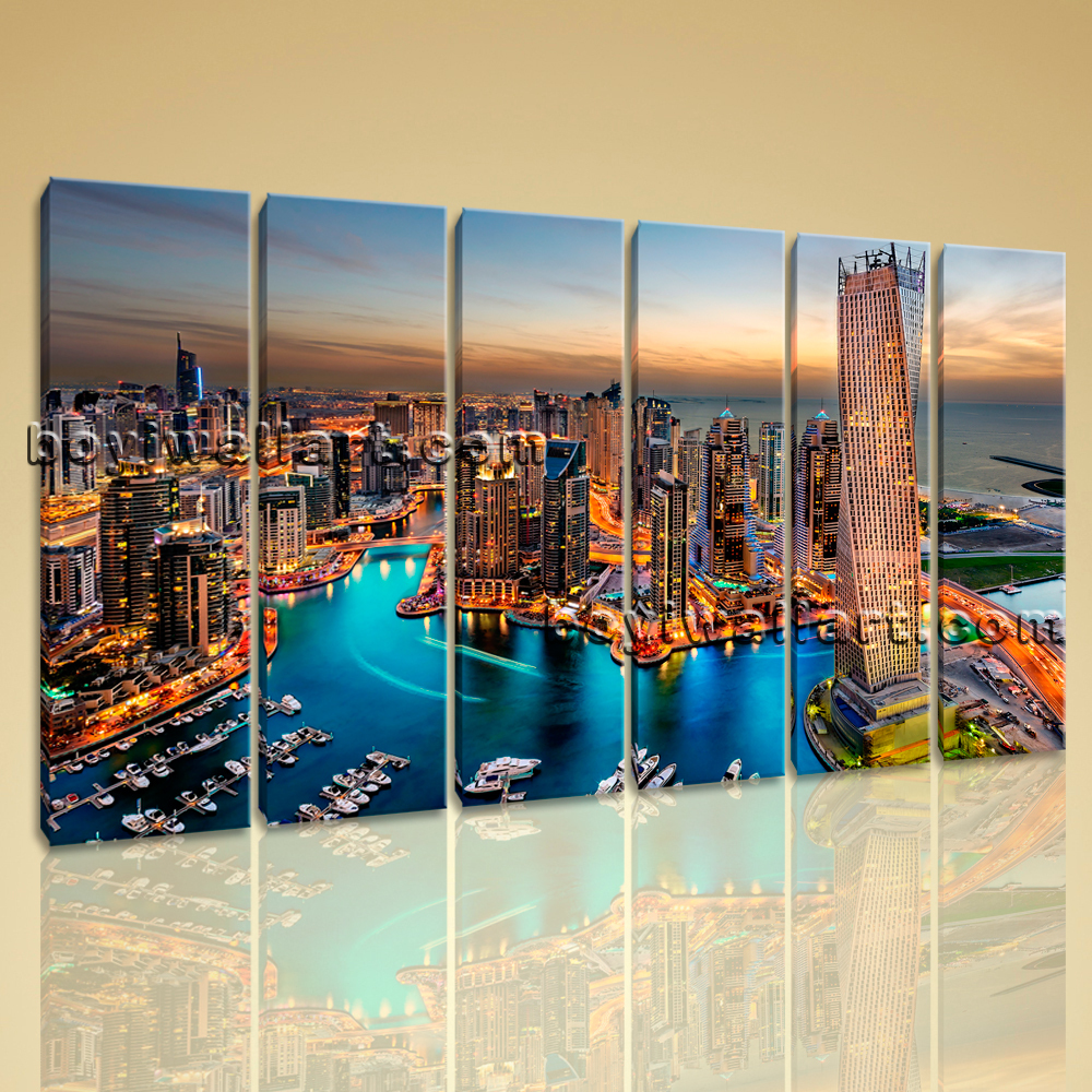 Beautiful Sunset Urban Cityscape Wall Art Canvas Print HD Dubai City ...