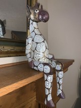 Vntg Wood Giraffe Hand Carved & Painted Jointed Zebra Shelf Sitter Folk Art 21” - $39.99
