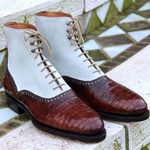 New Handmade Men Two Tone High Ankle Boots, Men Alligator Ankle Boots, Men Boot