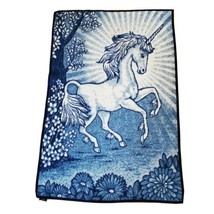 Cannon Ibena Unicorn Reversible Blanket 77x52 Vintage Greece Blue - $79.15