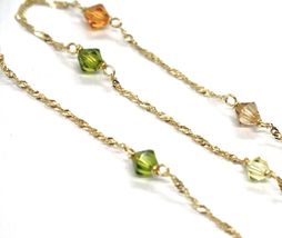 18K YELLOW GOLD NECKLACE, ALTERNATE FACETED MULTI COLOR CRYSTALS SINGAPORE CHAIN image 3