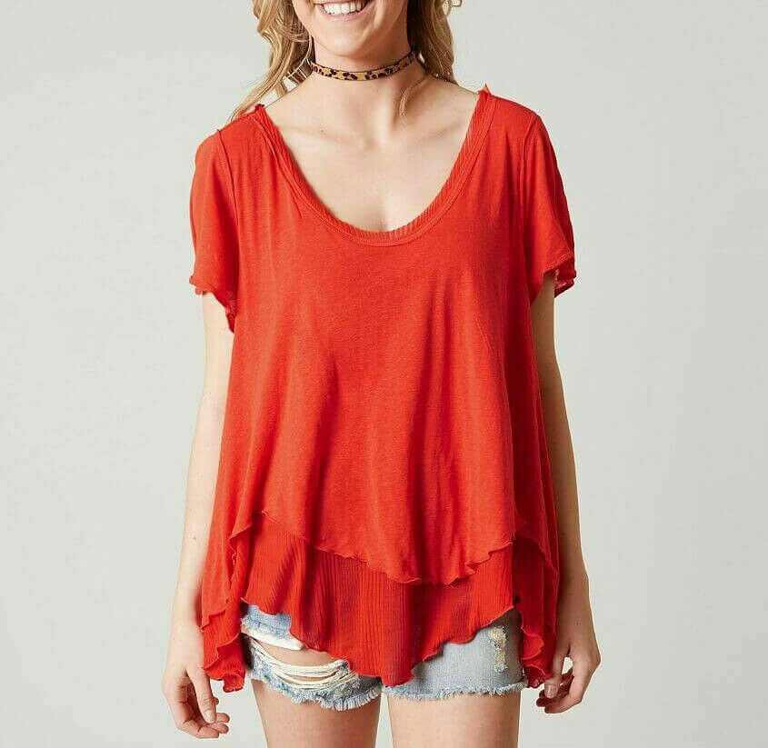 Free People Womens Cookie Short OB576439 Tee Solid Relaxed Red Size XS
