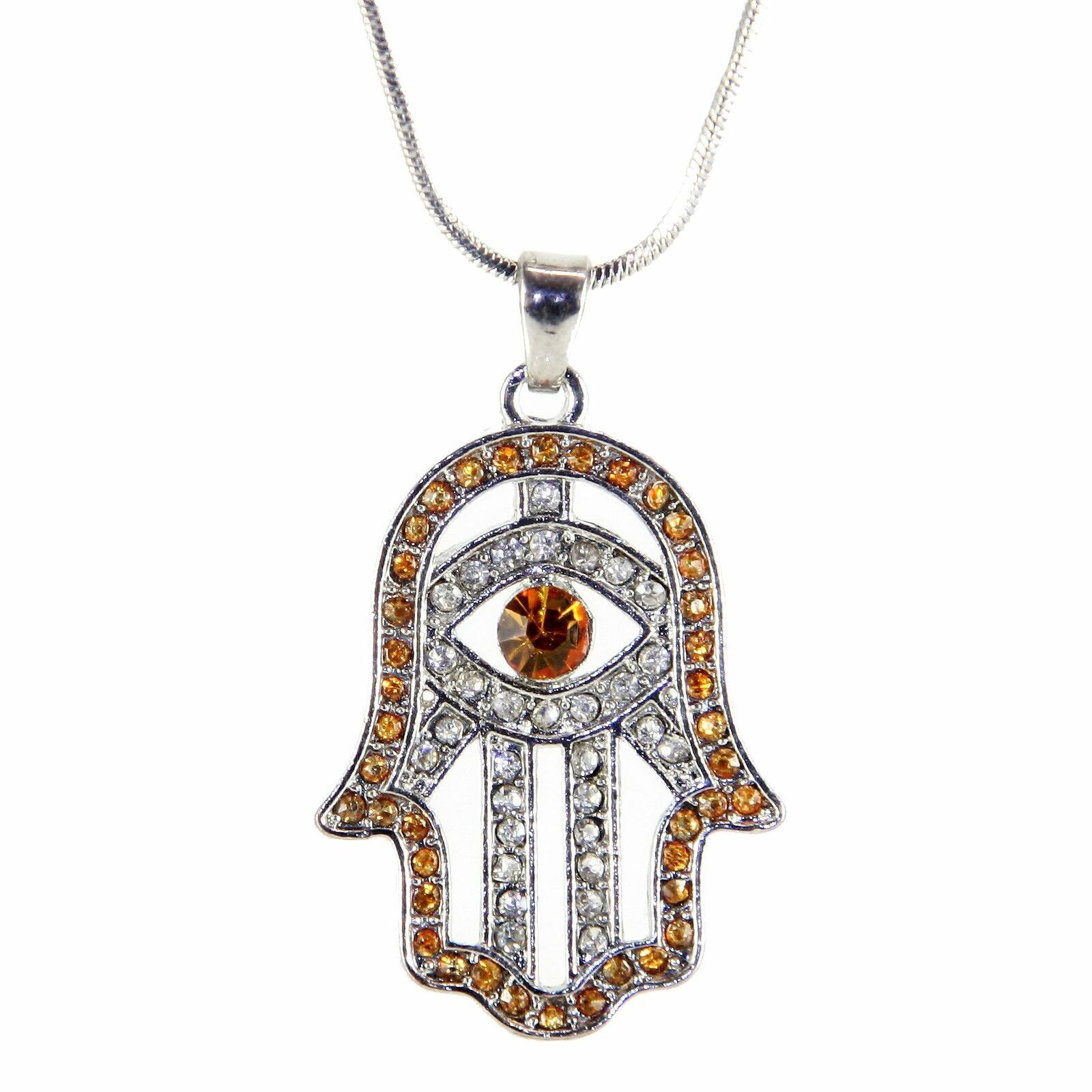 Hamsa Necklace Fatima Hand God Orange Evil Eye Charm Pendant Spiritual Kabbalah