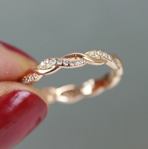 Petite Infinity Full Eternity Band Rope Ring Stackable Ring Rose Gold Silver