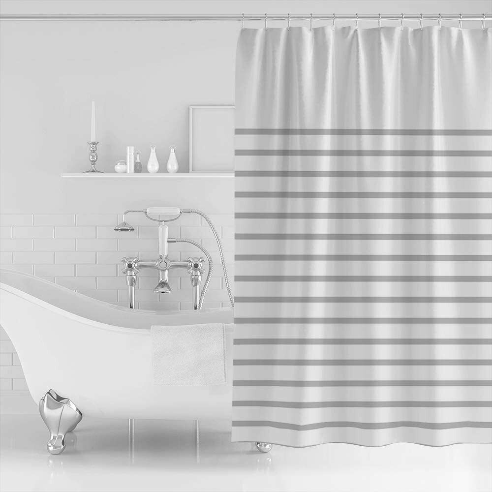 Gray White Small Stall Fabric Shower Curtain Nautical Farmhouse Classic