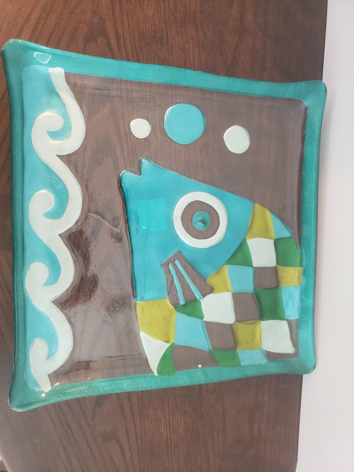 FISH Plate Lori Siebert for Silvestri Demdaco hand blown glass - $19.98
