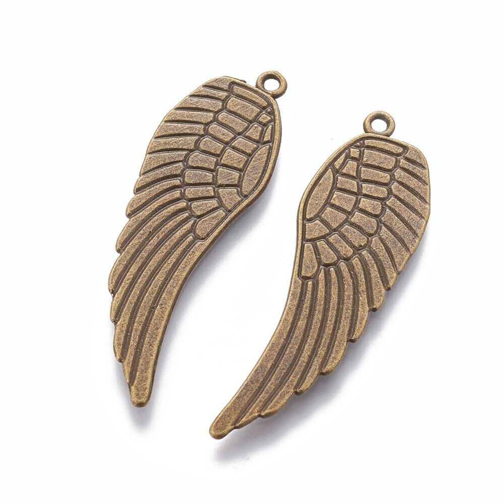 2 Large Angel Wing Pendants Antiqued Bronze Tone Wing Charms 2 Sided 50mm