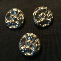 Antique #3 LARGE Textured Glass Floral Shank Buttons Silvertone Metallic... - $33.46