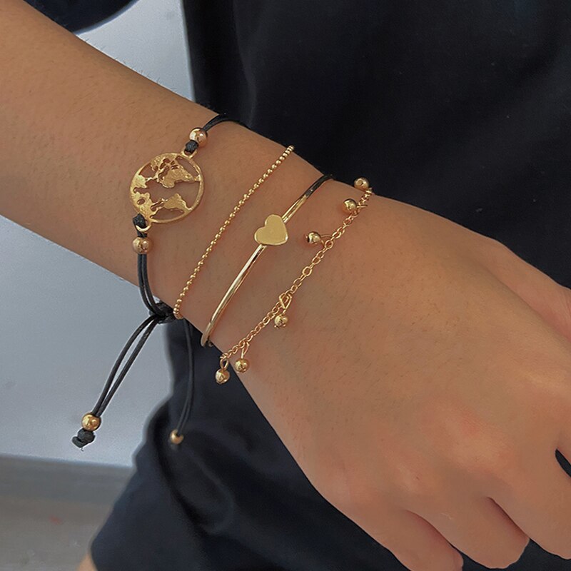 17KM Bohemian Gold Stone Chain Bracelets Set For Women Girls Fashion Geometric K