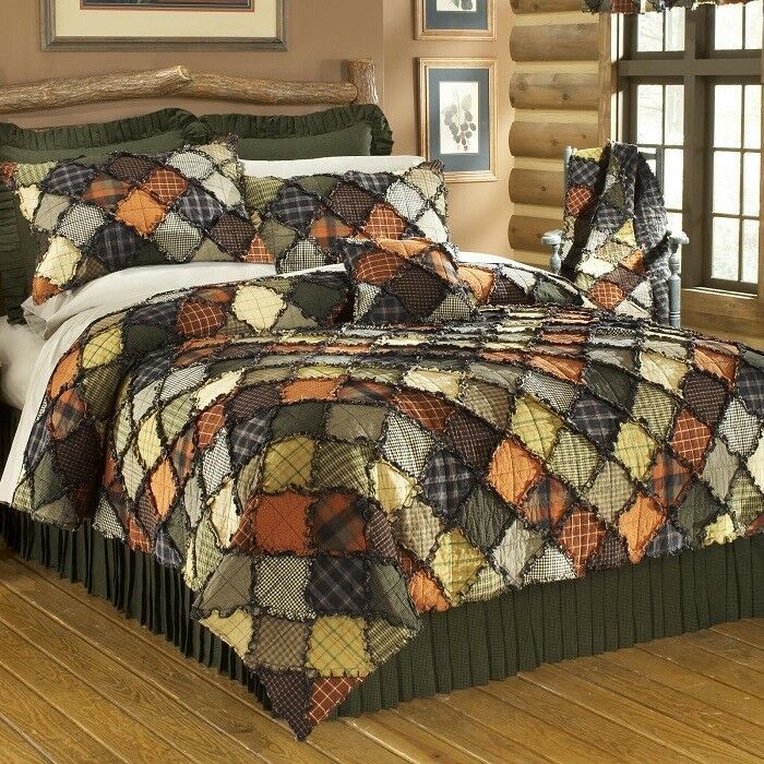 Donna Sharp Woodland Rag Quilt Farmhouse Rustic Country Lodge **TWIN ...