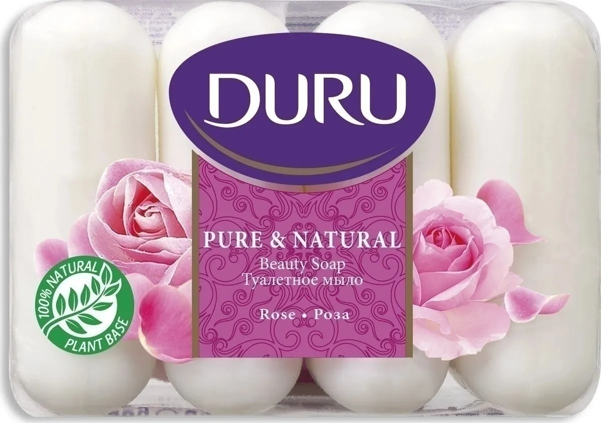 Toilet soap Duru Pure & Natural, with natural rose extract, 4 pcs x 85 g