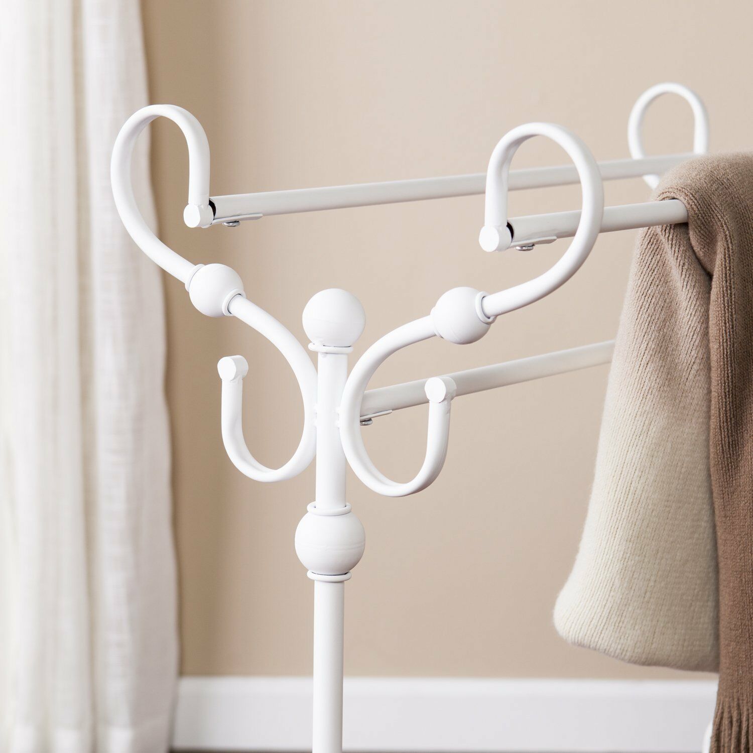 Vintage White Scroll Quilt Rack Stand Blanket Coverlet Storage Display