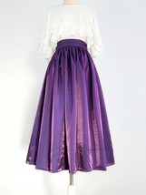 Women Purple Satin Midi Skirt with Pockets Full Pleated Midi Party Skirt Outfit image 4