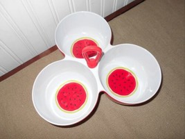 Melamine 3 Part Serving Bowls Attached As One Watermelon  - $14.62