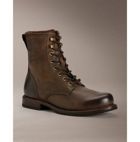 New Men's Custom Made Brown Leather Combat Boot, Lace Up Military Boots ...