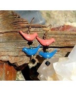 Pink and Blue Bird Drop Dangle Earrings for Nature Lovers by Solara Sols... - $18.00