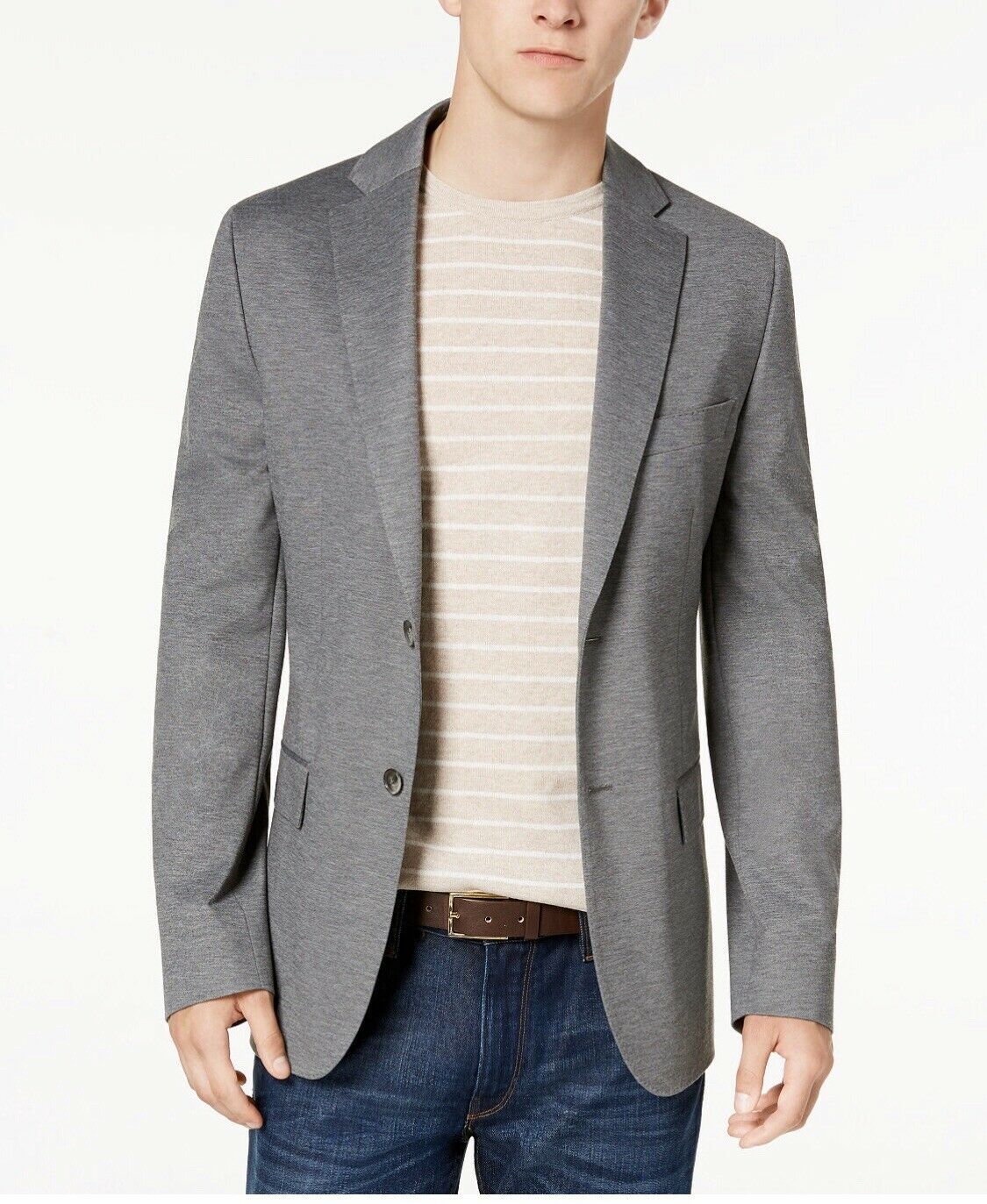 Ryan Seacrest Distinction Men's Modern Fit Gray Knit Sport Coat 46R