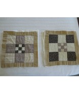 Pair TAN/BROWN PATCHWORK Quilted PILLOW TOPS w/Batting &amp; Backing - 14.5&quot;... - $25.00