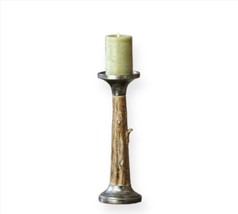 Pillar Candle Holder with Textural Tree Branch Detailing 13" High Poly Stone  - $44.54