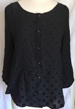Lands&#39; End Black Polka Dot Button Front 3/4 Sleeve Blouse Shirt Women&#39;s 10 - $14.84