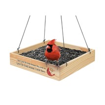 Cardinal Tray Bird Feeder with Sentiment Hanging Wooden 9.8" Square Mesh Bottom