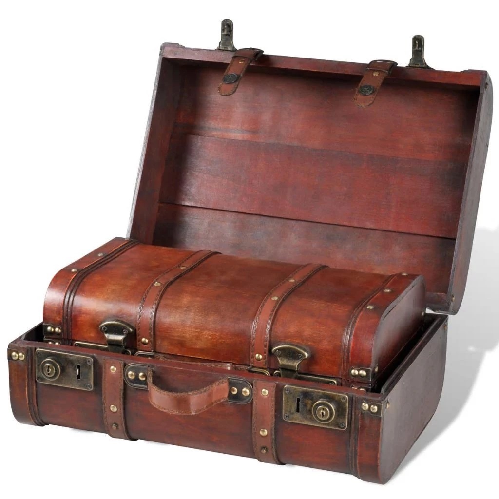 Wooden Treasure Chest 2 pcs Vintage Rustic Brown Trunks & Chests