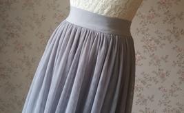 LIGHT GREY Maxi Tulle Skirt Elastic Waisted Plus Size Grey Bridesmaid Skirt image 7