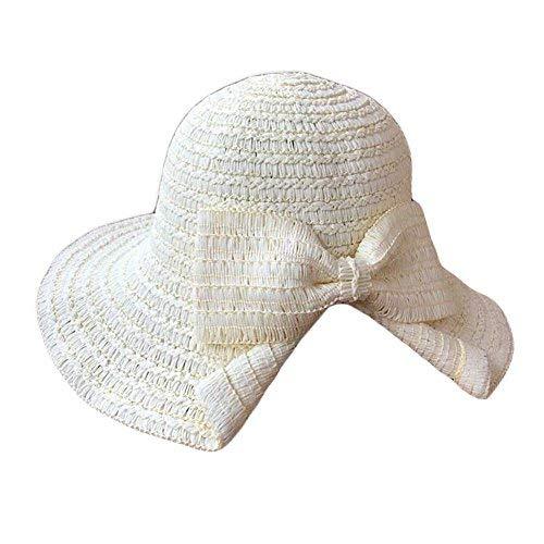 PANDA SUPERSTORE Women's Bowknot Straw Hats Foldable Bucket Hat Beach Hat Wide B