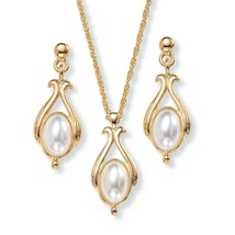 Simulated Pearl 14k Gold-Plated Pendant and Earrings Set 18" - $22.59