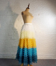 Women Yellow Blue Tiered Maxi Skirt Outfit High Waisted Wedding Full Tulle Skirt image 5