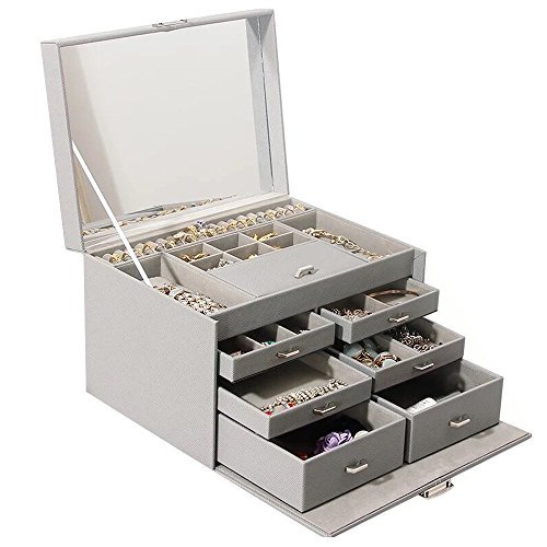 Grey Lockable Jewelry Box Organizer Holder Grey-Small - Jewelry Boxes