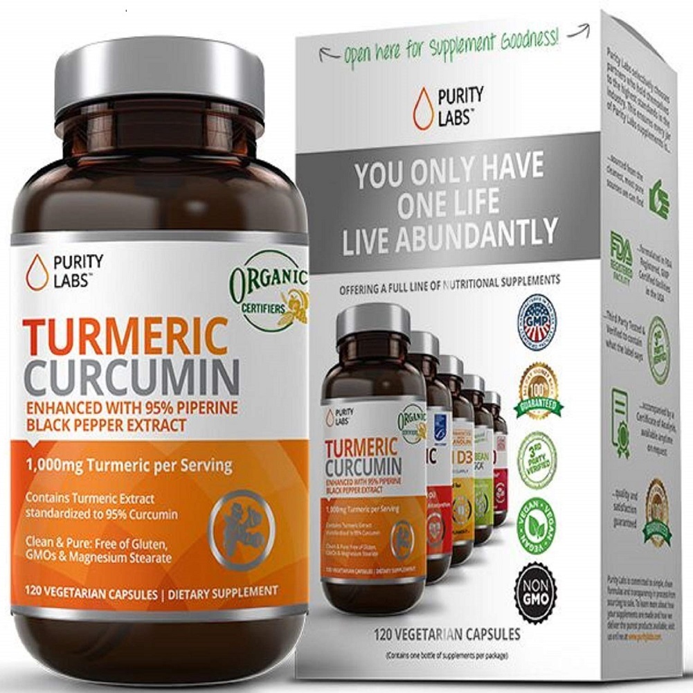 Purity Labs Organic Turmeric Curcumin Supplement – 1100mg, 120 Caps