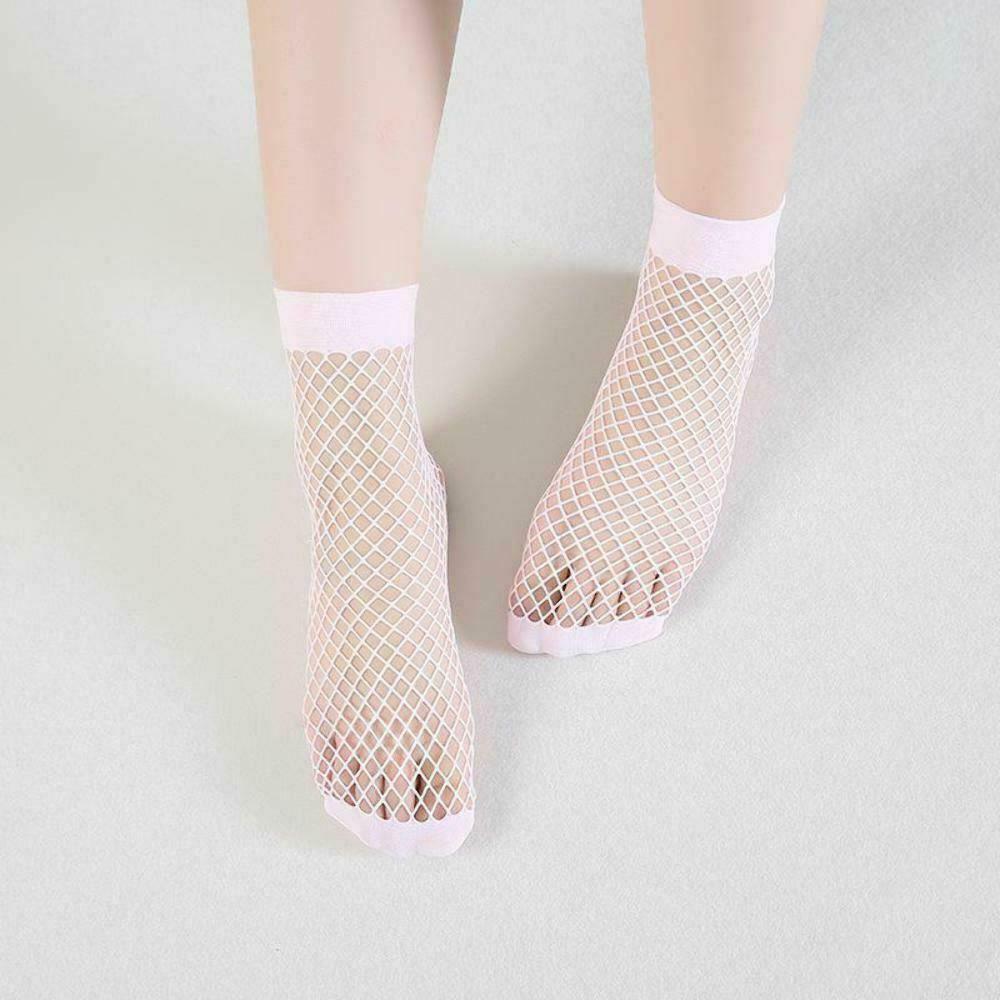 Women's Pink Nylon & Spandex Mesh Sheer Cute Fishnet Ankle Socks Stocking