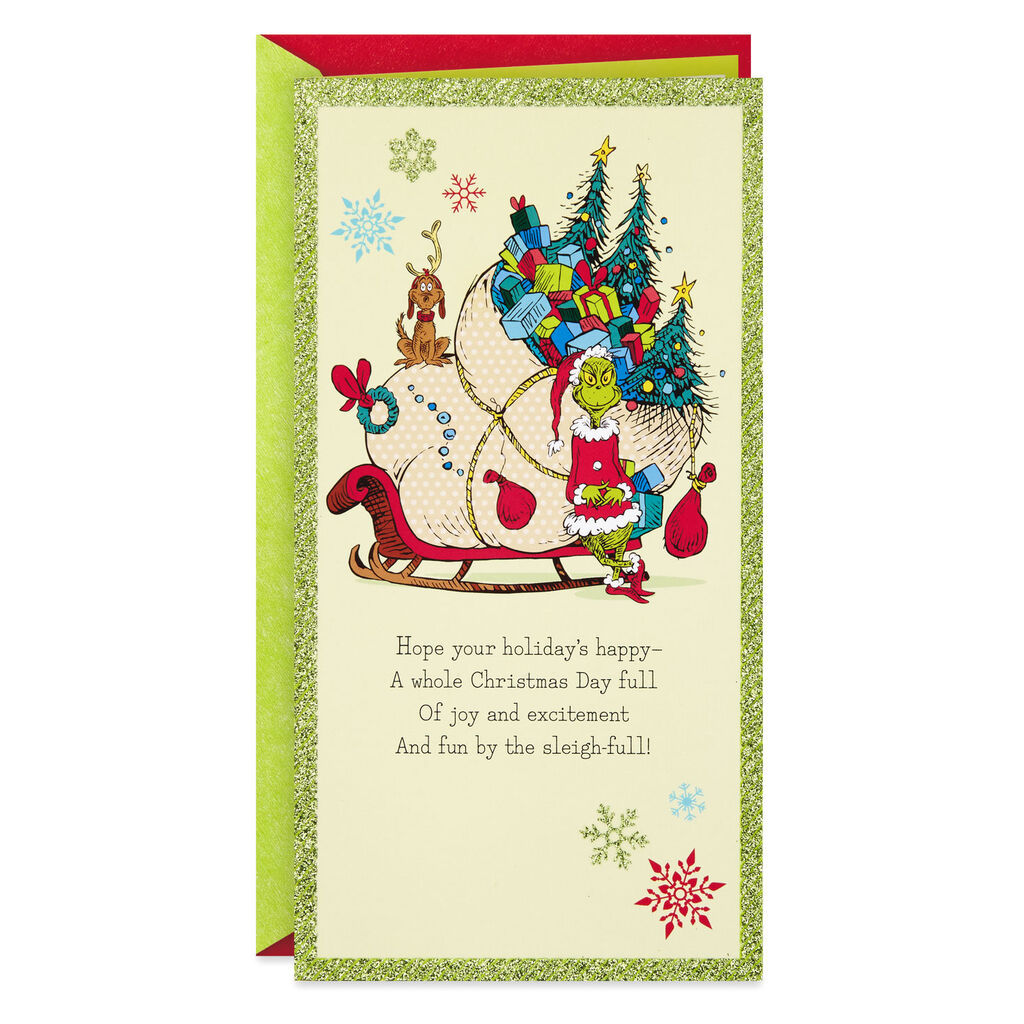 Dr. Seuss Grinch With Sleigh Money Holder Christmas Card With Envelope ...