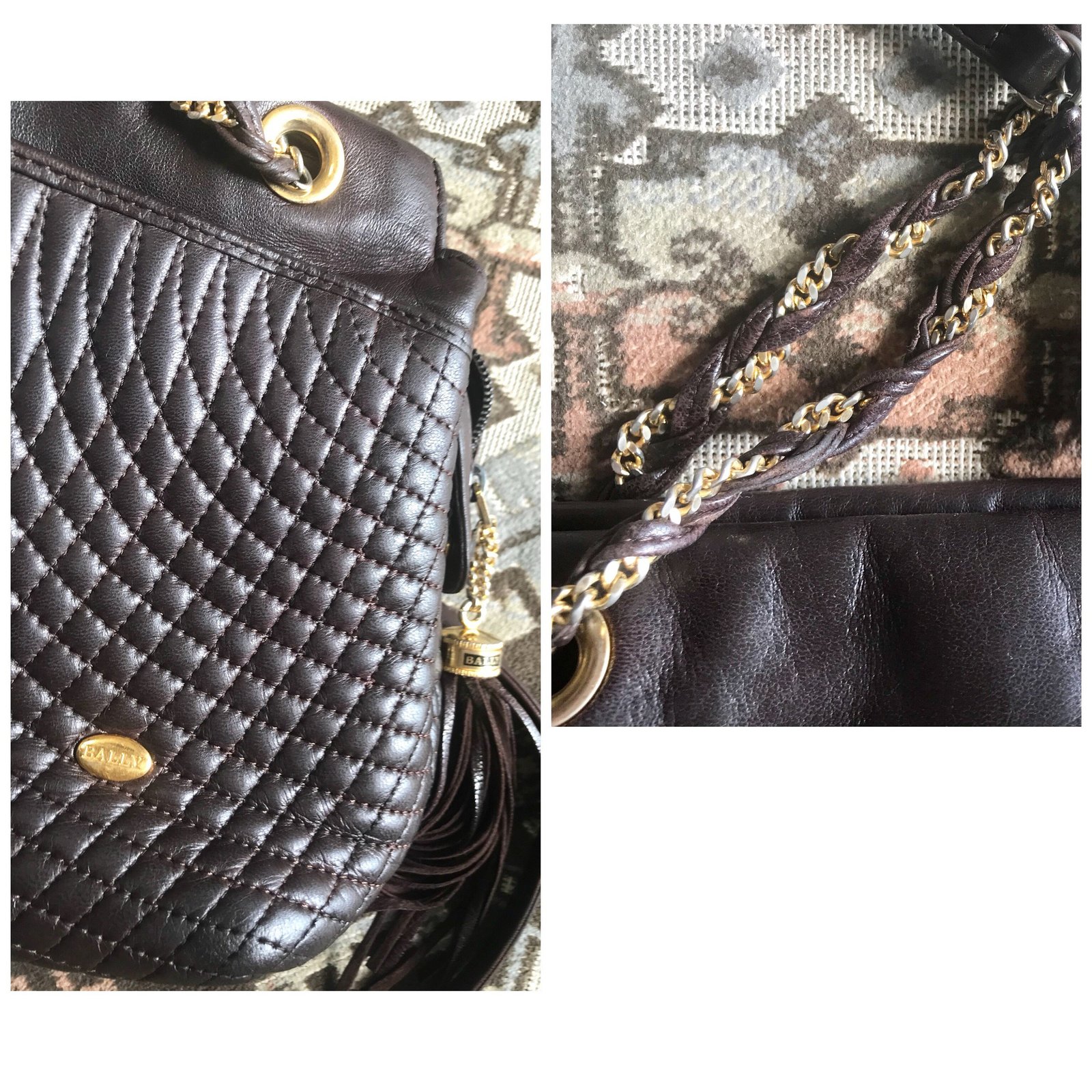 bally quilted chain bag