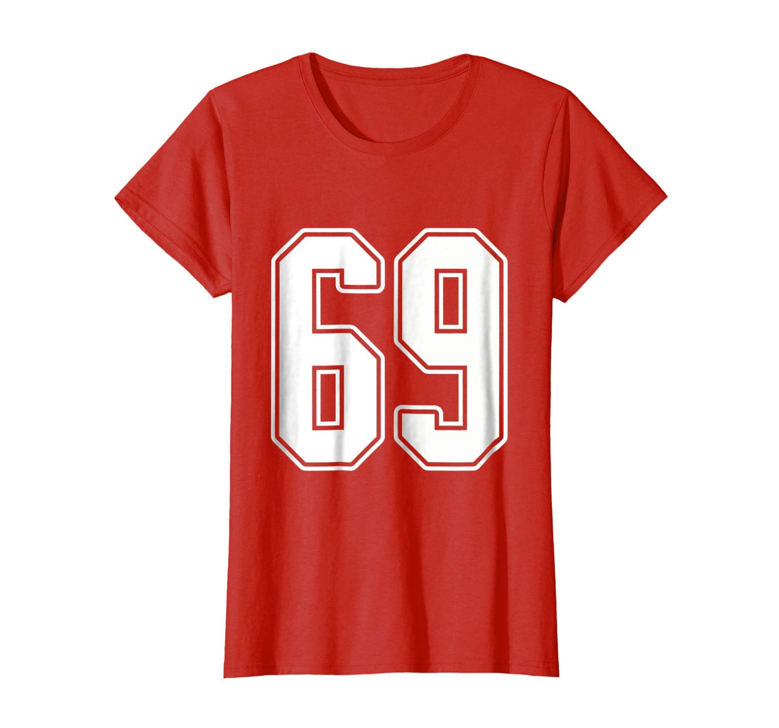 Funny Shirts - #69 White Outline Number 69 Sports Fan Jersey Style T ...